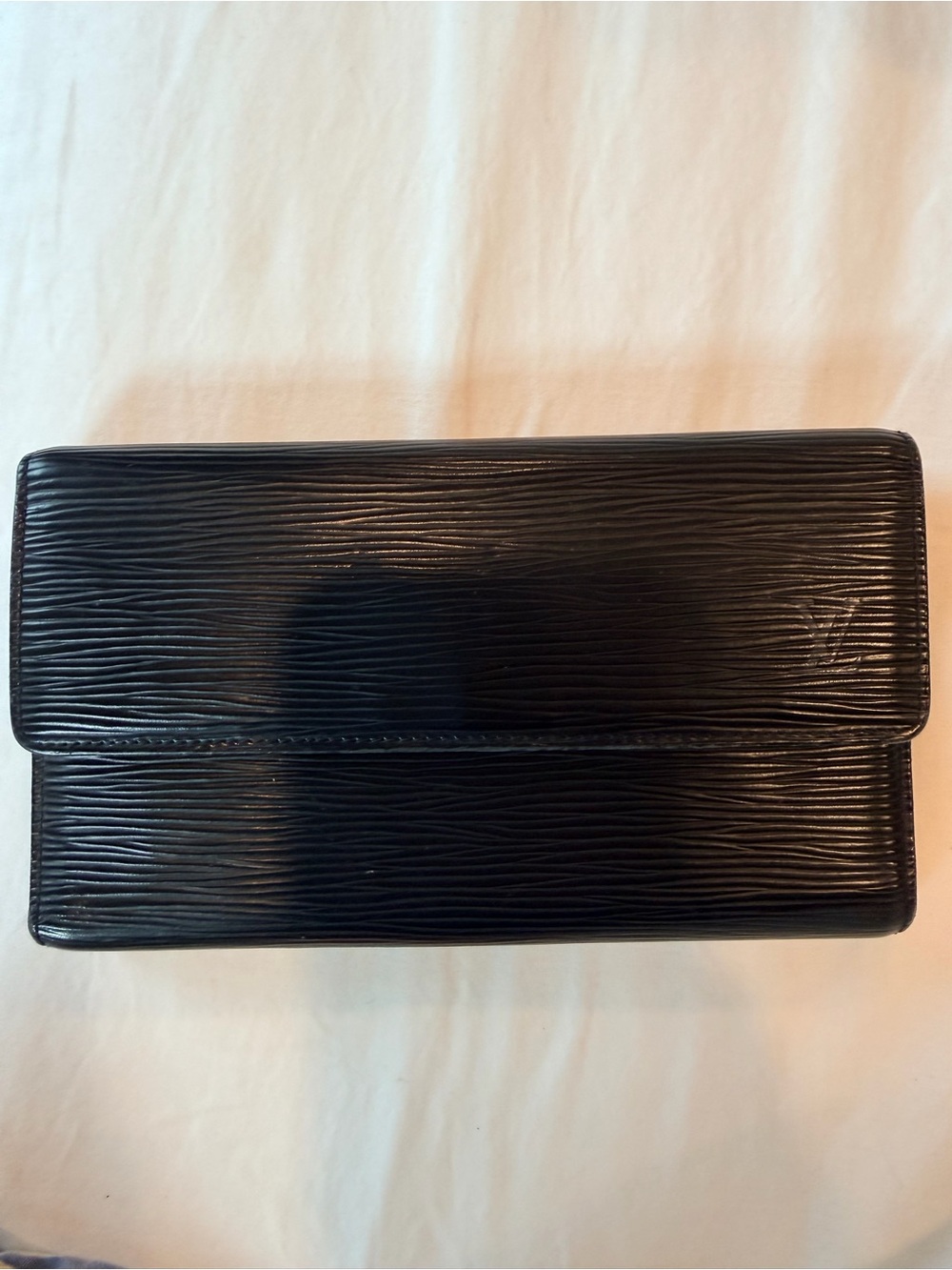 Black Textured Leather Clutch - Brand Unspecified